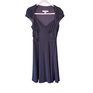 Evan Piccone Dress Womens Size 10 Black Ruched Sweetheart Neck Fit & Flare Midi